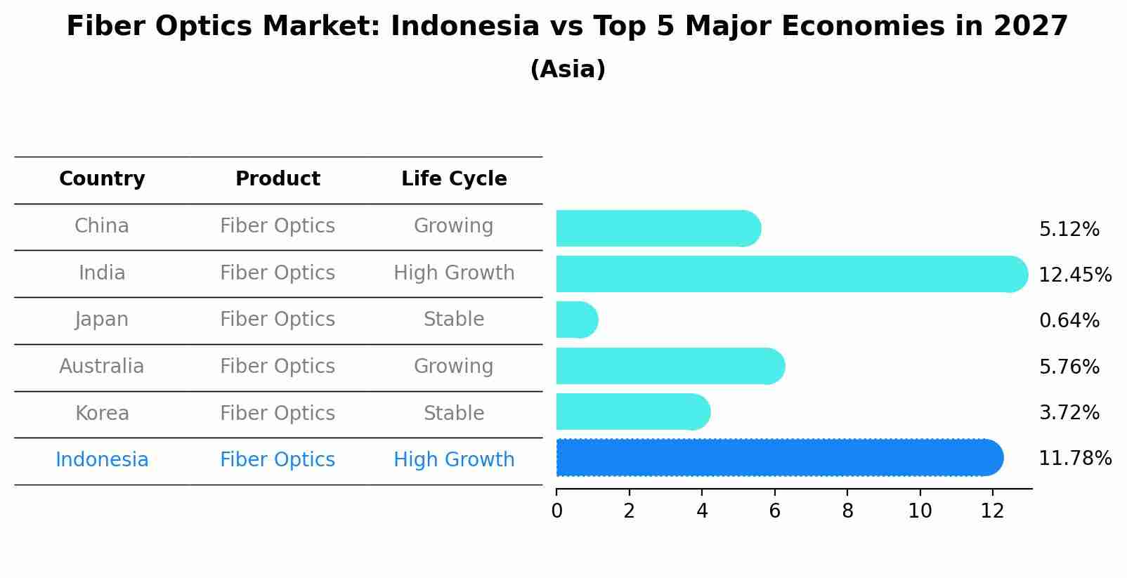 Fiber Optics Market: Indonesia vs Top 5 Major Economies in 2027 (Asia)